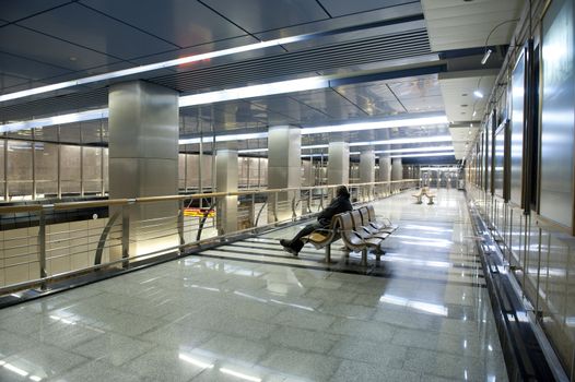 Modern interior of metro staton in Moscow, Russia