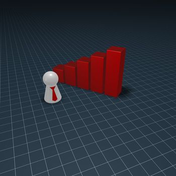 red statistics bars and play figure with tie - 3d illustration