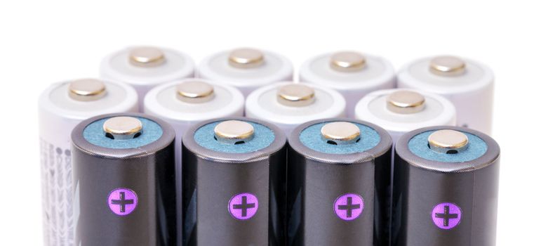 Alkaline Batteries closeup on white background