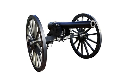 Civil War era cannon isolated against white