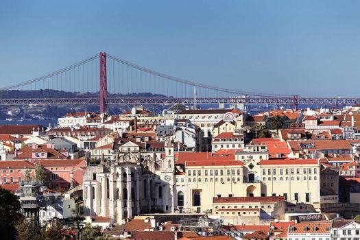 Panoramic kind to Lisbon and the river Tagus, Portugal