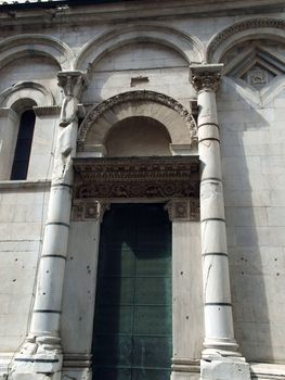San Michele in Foro church - Lucca , Tuscany. San Michele in Foro is a Roman Catholic basilica church in Lucca. It was built over the former Roman forum. It is dedicated to Archangel Michael.