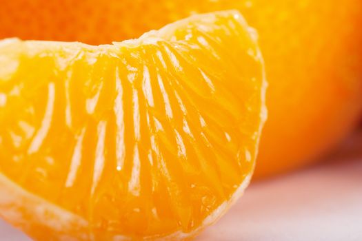 Closeup view of a slice of tangerine