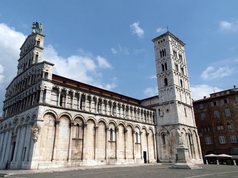 San Michele in Foro church - Lucca , Tuscany. San Michele in Foro is a Roman Catholic basilica church in Lucca. It was built over the former Roman forum. It is dedicated to Archangel Michael.