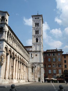 San Michele in Foro church - Lucca , Tuscany. San Michele in Foro is a Roman Catholic basilica church in Lucca. It was built over the former Roman forum. It is dedicated to Archangel Michael.