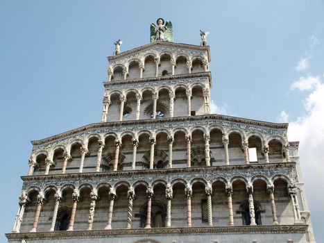 San Michele in Foro church - Lucca , Tuscany. San Michele in Foro is a Roman Catholic basilica church in Lucca. It was built over the former Roman forum. It is dedicated to Archangel Michael.