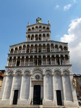 San Michele in Foro church - Lucca , Tuscany. San Michele in Foro is a Roman Catholic basilica church in Lucca. It was built over the former Roman forum. It is dedicated to Archangel Michael.