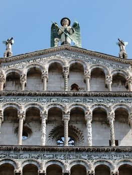San Michele in Foro church - Lucca , Tuscany. San Michele in Foro is a Roman Catholic basilica church in Lucca. It was built over the former Roman forum. It is dedicated to Archangel Michael.