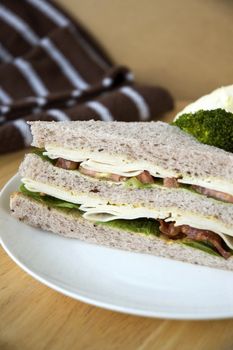 close up healthy gaba bread sandwich serve on white plate