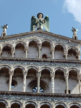 San Michele in Foro church - Lucca , Tuscany. San Michele in Foro is a Roman Catholic basilica church in Lucca. It was built over the former Roman forum. It is dedicated to Archangel Michael.