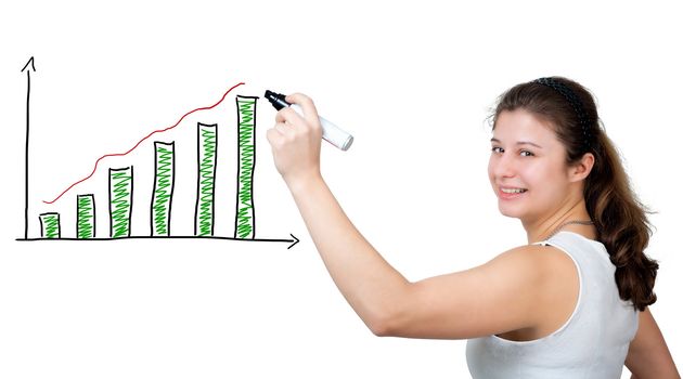 brunette businesswoman is drawing a diagram chart