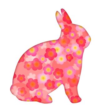 Spring Season Cherry Blossom Flowers Bunny Rabbit Silhouette Illustration Isolated on White Background