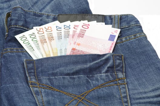 Money (euro) in a jeans pocket