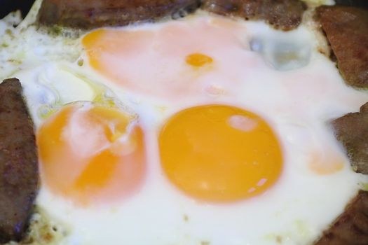 Image of fried eggs and meat for breakfast
