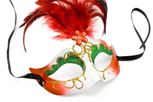 Carnival mask with feathers and diamond  isolated on white