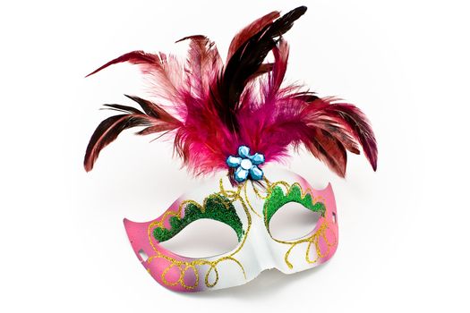 Carnival mask with feathers and diamond isolated on white