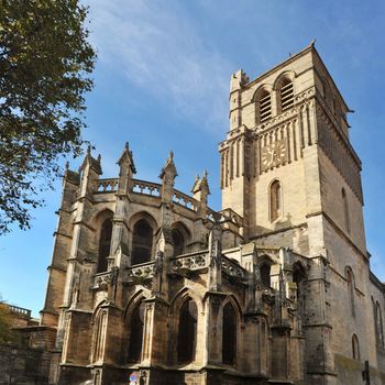 Clock tower and gothic architecture of Beziers cathedral, Languedoc, France