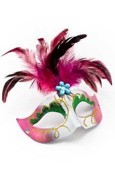 Carnival mask with feathers and diamond isolated on white