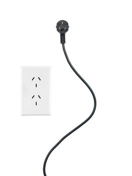 A power cord used conceptually on a white background