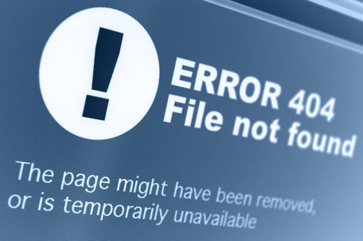 Closeup of 404 Error Sign in Internet Browser on LCD Screen
