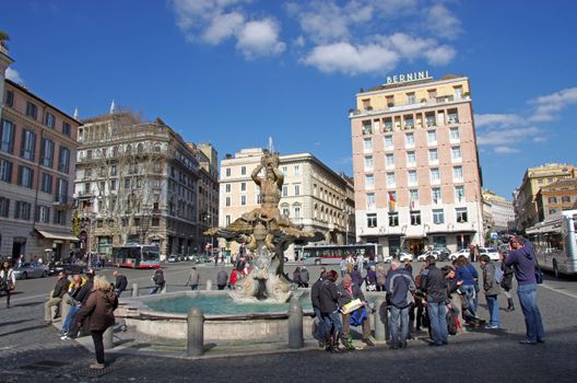 ROME, ITALY - MARCH 10: The Triton fountain in Barberini Square, Rome on March 10, 2011 in Rome, Italy