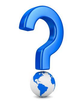 question and globe on white background. Isolated 3D image