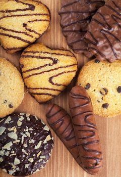 Cookies and candies on a wooden table