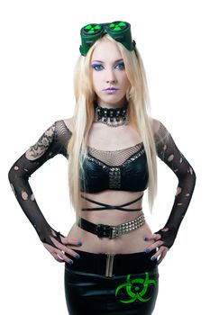 Beautiful cybergoth blonde girl isolated on white background