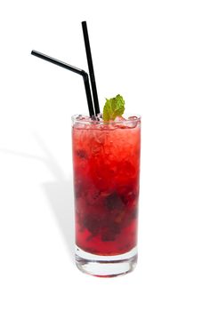 lemonade with fruit in a glass isolated on white