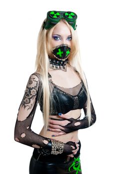 Beautiful cybergoth blonde girl isolated on white background