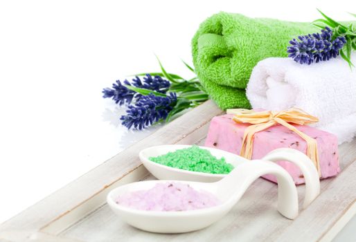 aromatic bath salt for relaxation, isolated on white background