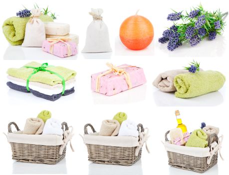 set of toiletries for relaxation, isolated on white background