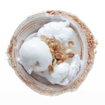 Coconut ice cream in coconut fruit, With clipping path