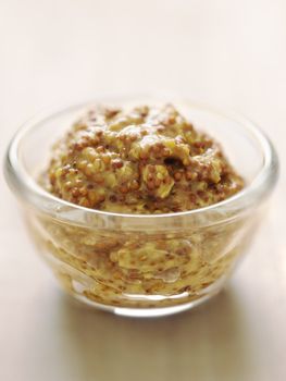 close up of a bowl of multigrain mustard