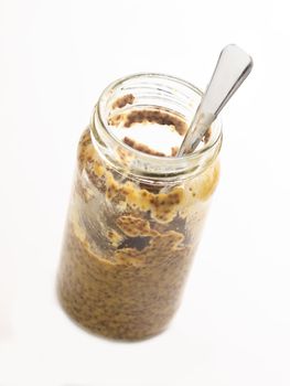 close up of a bottle of multigrain mustard