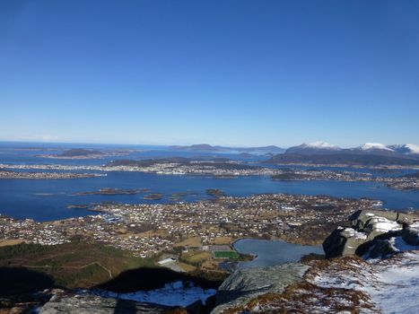 Aalesund from Svanshornet, Sula island 552 meters above sealevel
