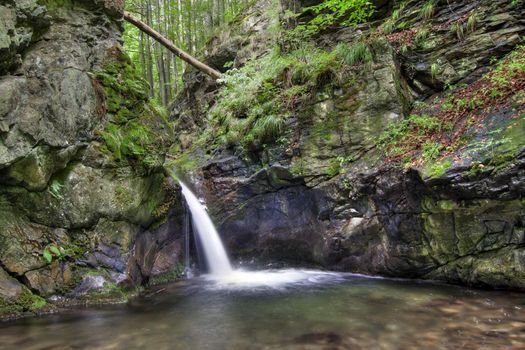 Shot of the Nyznerov waterfalls - Silver brook, Czech republic.
Silver Creek Falls, also Nyznerov waterfalls lies in the village of Upper Skorosice to 12 hectares. It is a canyon gorge with rocky thresholds can generate several waterfalls and cascades. Waterfalls are located 2 km southwest of village Nyznerov and 5 km west of Zulova city.
Waterfalls are made up of cascades and rapids in the romantic gorge Bucina brook above the mouth of the creek, with a total height of 14 meters. The highest grades are 3 meters high.