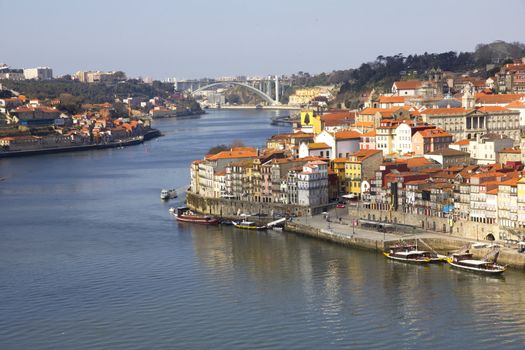 Portugal. Porto city. View of Douro river embankment in the morning