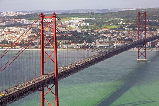 Portugal. Lisbon. The 25th of April Bridge through the river Tagus