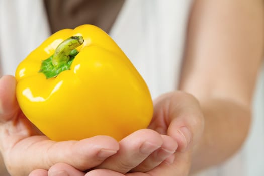 hand holding yellow sweet pepper