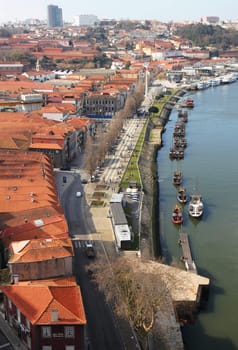 Portugal. Porto city. View of Douro river embankment in the morning