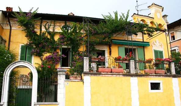 Italy. Lake Garda. Gargnano town. Villa with flowers