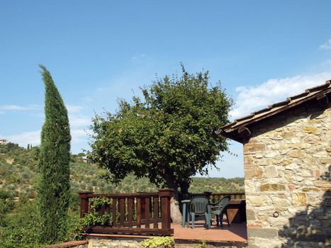 terrace with the view on vineyards in Tuscany
