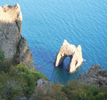 Ukraine. Crimea. Famous Golden Gate rock in Karadag National park  