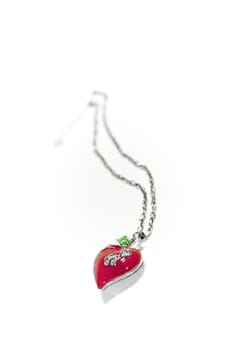 Red heart, pendant, lavaliere, silver, on white background