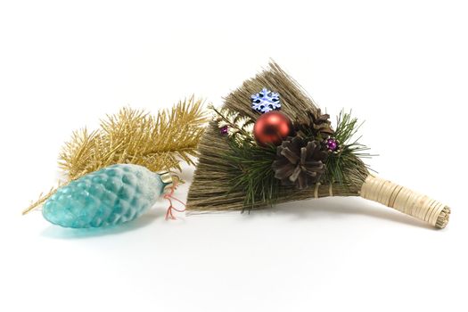 Cristmas, besom, embellishment for ated insulated on white background