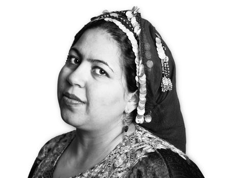 Portrait of a Muslim Woman in an Ornate Head Scarf
