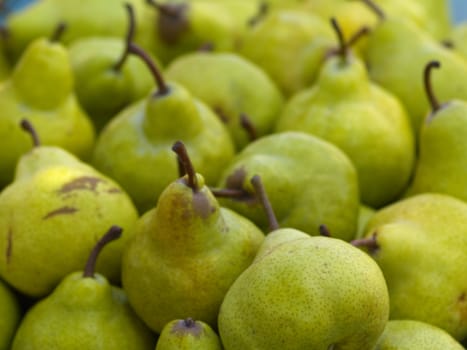 background photo of fresh green pears in bulk