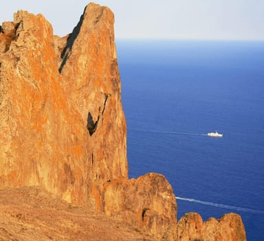 The Ukraine. Crimea peninsula. The view on ancient extinct Karadag volcano 