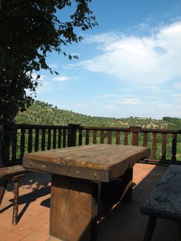 terrace with the view on vineyards in Tuscany